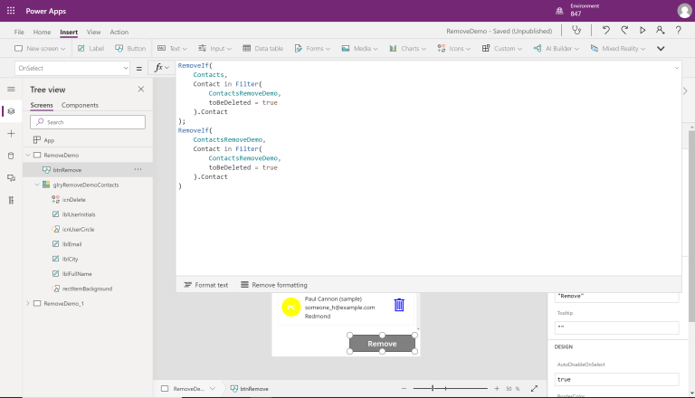 Remove Items from Gallery PowerApps – 847 Tech